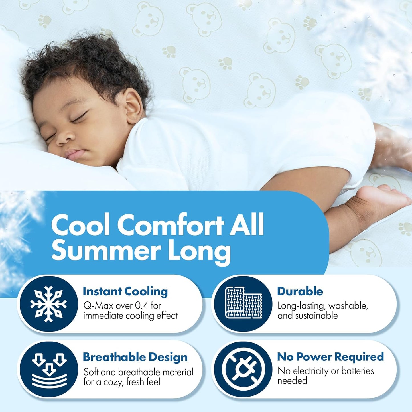 ILWOUL Bunny/Teddy Summer Cooling Crib Mattress Pad – Waterproof Baby Mattress Protector for Toddler Bed – Breathable, Washable, Soft for Delicate Skin, Made in Korea, Q-Max 0.4 Small and Medium Size
