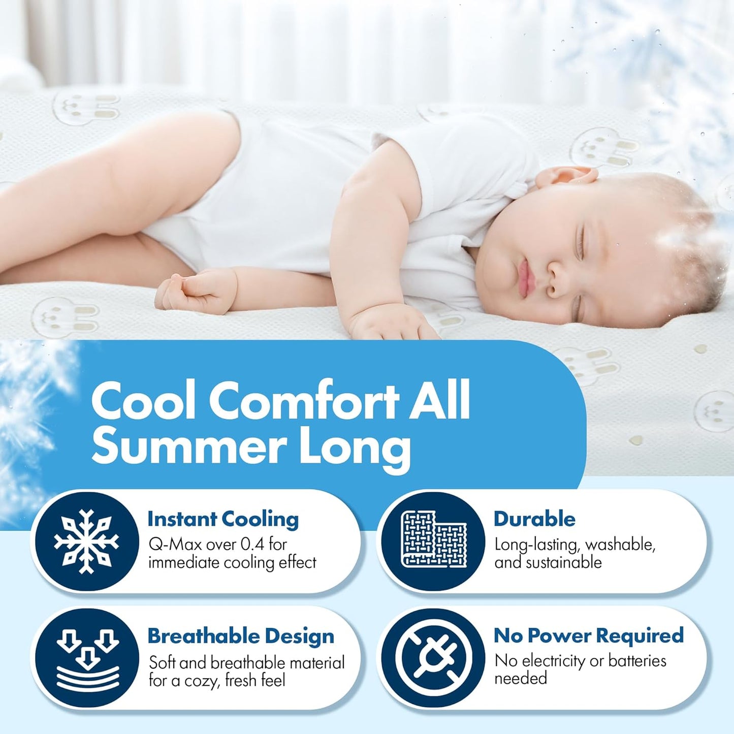 ILWOUL Bunny/Teddy Summer Cooling Crib Mattress Pad – Waterproof Baby Mattress Protector for Toddler Bed – Breathable, Washable, Soft for Delicate Skin, Made in Korea, Q-Max 0.4 Small and Medium Size