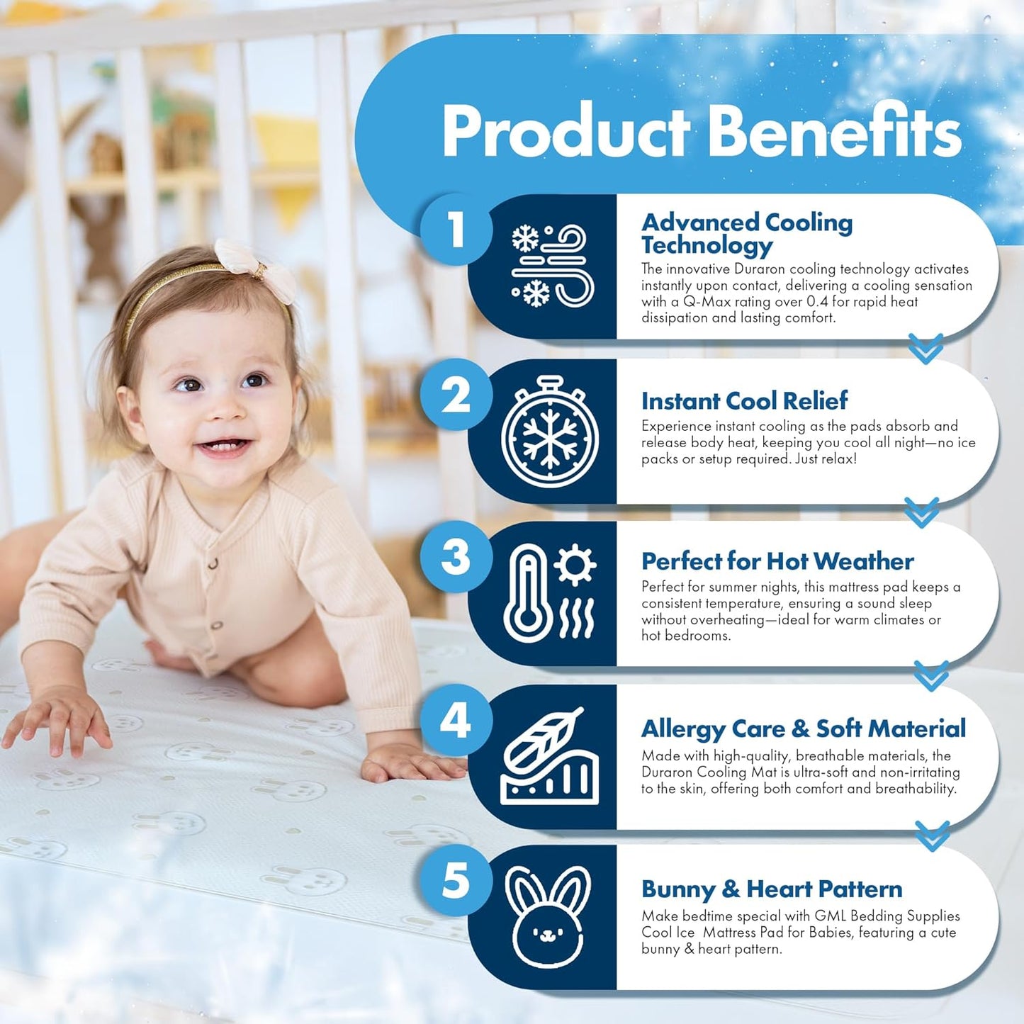 ILWOUL Bunny/Teddy Summer Cooling Crib Mattress Pad – Waterproof Baby Mattress Protector for Toddler Bed – Breathable, Washable, Soft for Delicate Skin, Made in Korea, Q-Max 0.4 Small and Medium Size