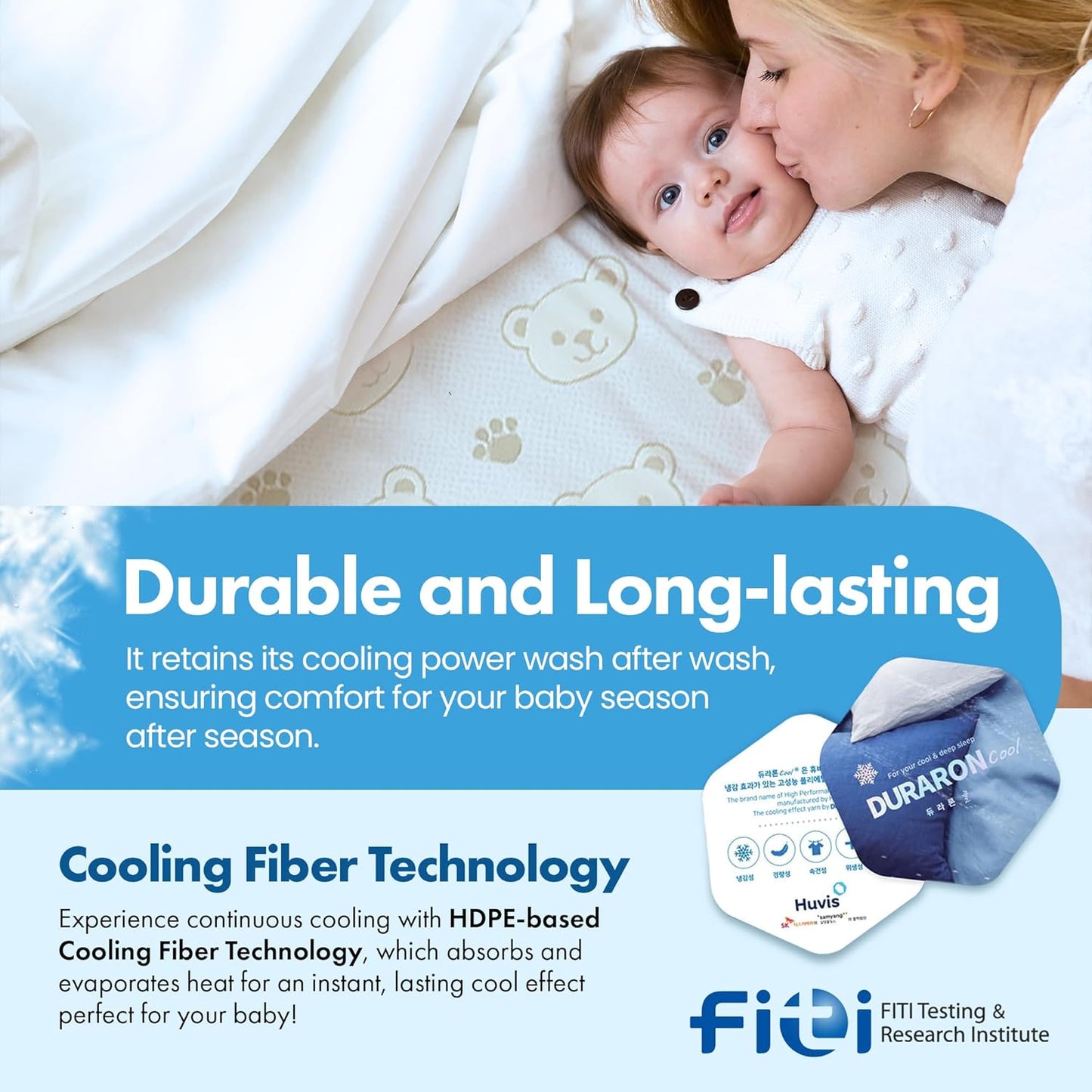 ILWOUL Bunny/Teddy Summer Cooling Crib Mattress Pad – Waterproof Baby Mattress Protector for Toddler Bed – Breathable, Washable, Soft for Delicate Skin, Made in Korea, Q-Max 0.4 Small and Medium Size