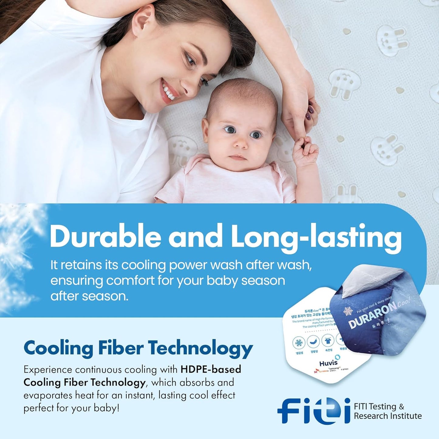 ILWOUL Bunny/Teddy Summer Cooling Crib Mattress Pad – Waterproof Baby Mattress Protector for Toddler Bed – Breathable, Washable, Soft for Delicate Skin, Made in Korea, Q-Max 0.4 Small and Medium Size