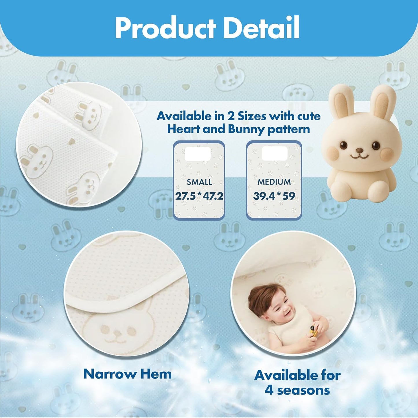 ILWOUL Bunny/Teddy Summer Cooling Crib Mattress Pad – Waterproof Baby Mattress Protector for Toddler Bed – Breathable, Washable, Soft for Delicate Skin, Made in Korea, Q-Max 0.4 Small and Medium Size