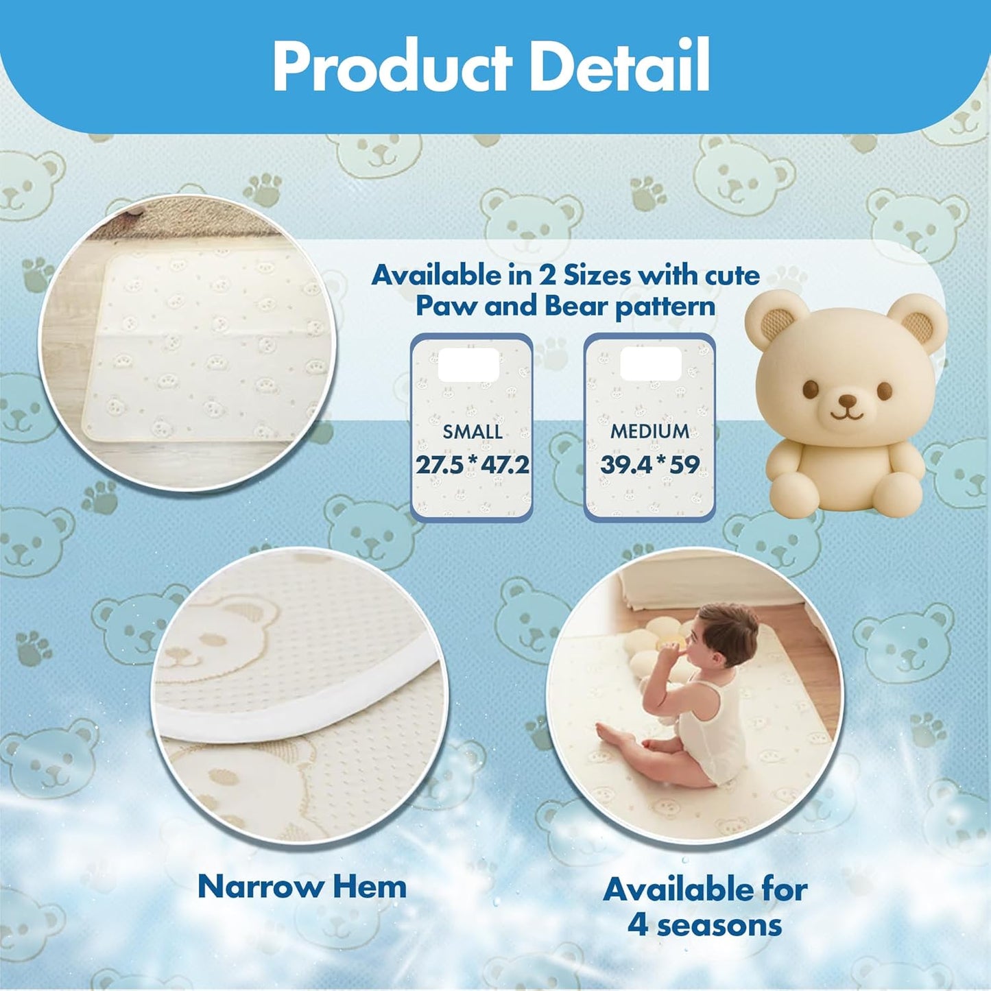 ILWOUL Bunny/Teddy Summer Cooling Crib Mattress Pad – Waterproof Baby Mattress Protector for Toddler Bed – Breathable, Washable, Soft for Delicate Skin, Made in Korea, Q-Max 0.4 Small and Medium Size