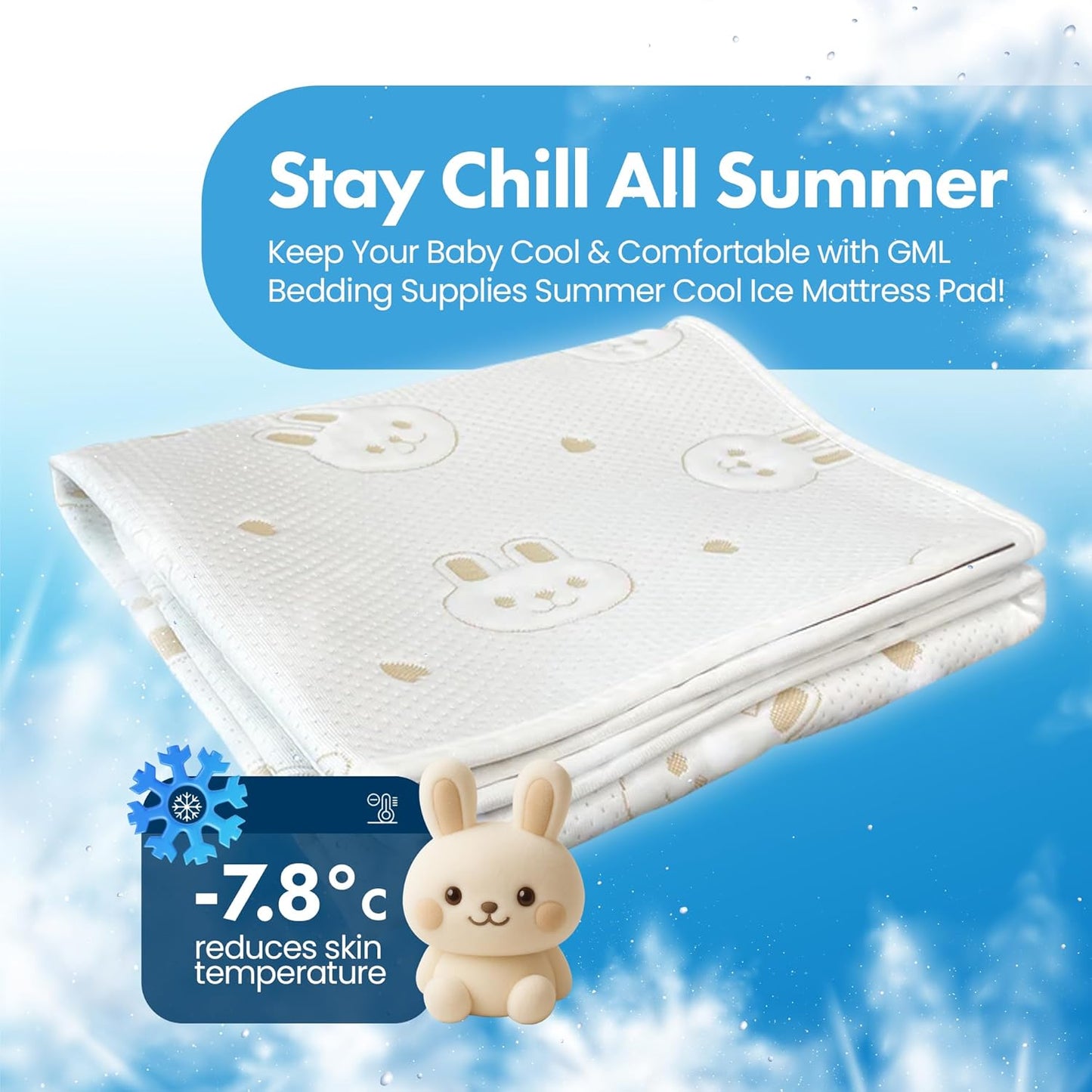 ILWOUL Bunny/Teddy Summer Cooling Crib Mattress Pad – Waterproof Baby Mattress Protector for Toddler Bed – Breathable, Washable, Soft for Delicate Skin, Made in Korea, Q-Max 0.4 Small and Medium Size