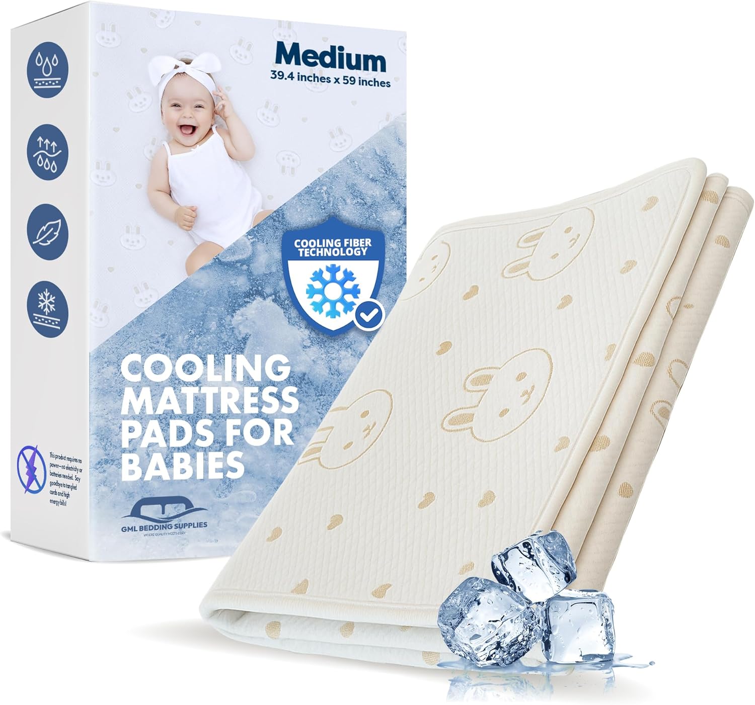 Protector de colchón de cuna ILWOUL Bunny/Teddy Summer Cooling – Impermeable, transpirable, lavable y suave para pieles delicadas. Fabricado en Corea. Tamaño pequeño y mediano Q-Max 0.4. -zoom-16