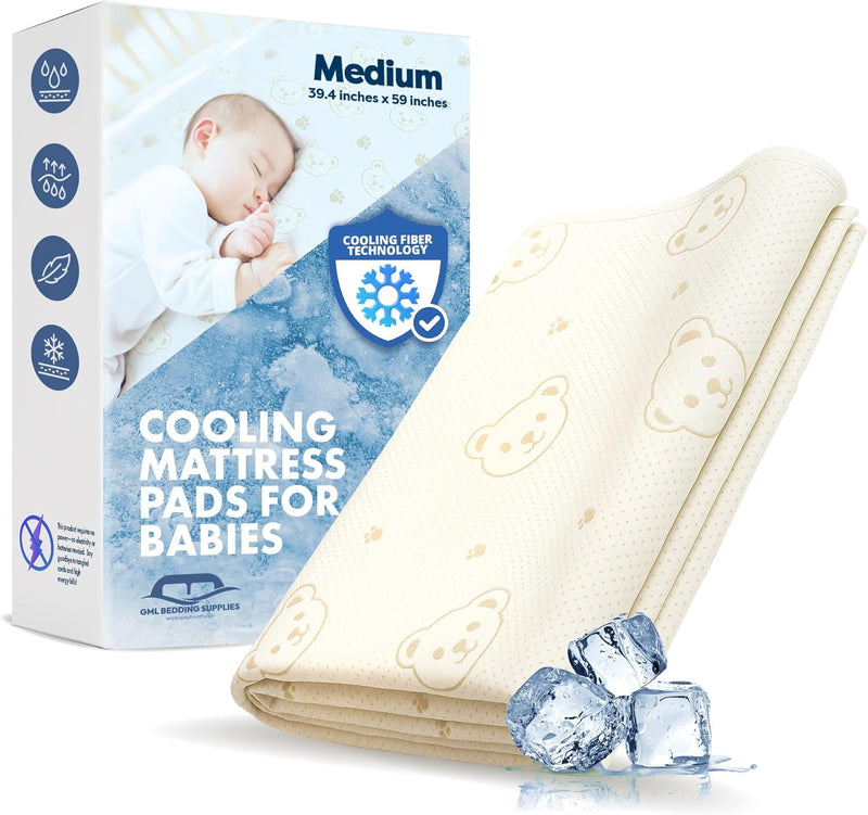 Protector de colchón de cuna ILWOUL Bunny/Teddy Summer Cooling – Impermeable, transpirable, lavable y suave para pieles delicadas. Fabricado en Corea. Tamaño pequeño y mediano Q-Max 0.4. -zoom-