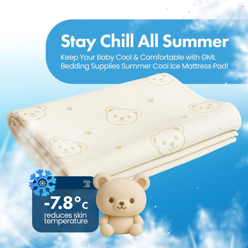 Protector de colchón de cuna ILWOUL Bunny/Teddy Summer Cooling – Impermeable, transpirable, lavable y suave para pieles delicadas. Fabricado en Corea. Tamaño pequeño y mediano Q-Max 0.4. -zoom-