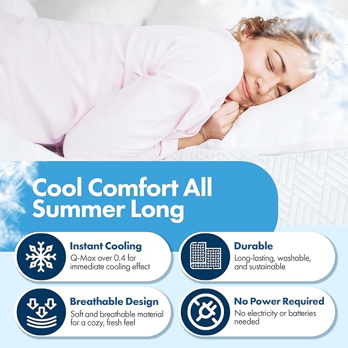 Summer Cooling Ice Blanket – Lightweight, Breathable, Washable, Soft & Durarom for Hot Sleepers, Q-Max 0.4 Cool-to-Touch Fabric 2 sizes – Made in Korea