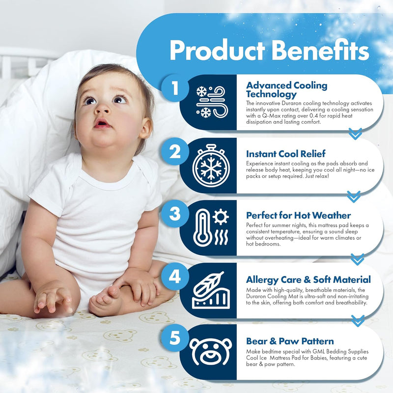 Protector de colchón de cuna ILWOUL Bunny/Teddy Summer Cooling – Impermeable, transpirable, lavable y suave para pieles delicadas. Fabricado en Corea. Tamaño pequeño y mediano Q-Max 0.4. -zoom-