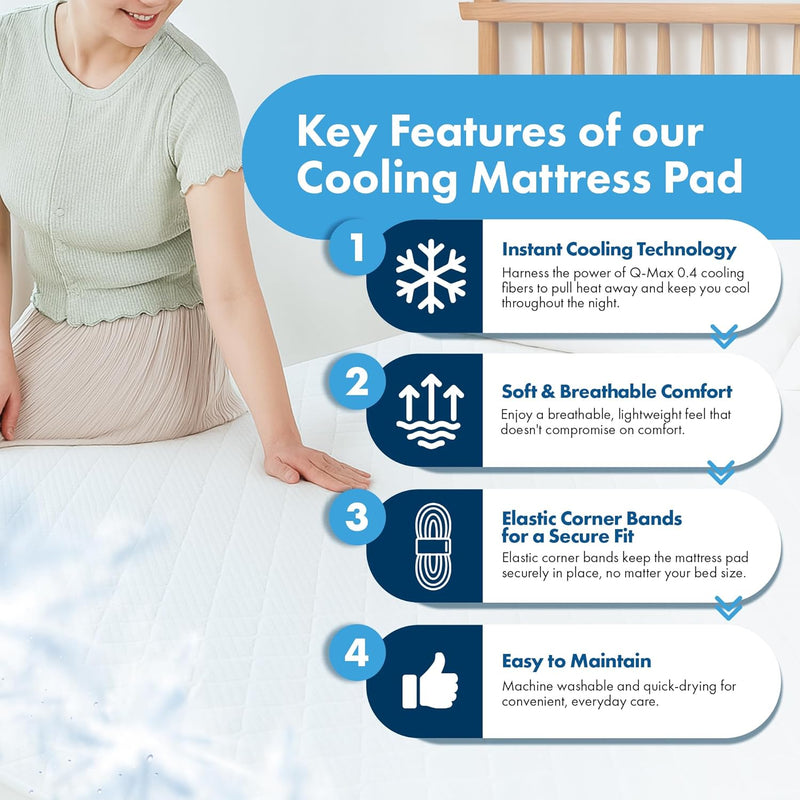 Sobrecolchón ILWOUL Eumsung Summer Cooling – Ligero, transpirable, lavable, suave y duradero, ideal para personas calurosas al dormir. Sobrecolchón de tela fresca al tacto Q-Max 0.4 – Fabricado en Corea -zoom-